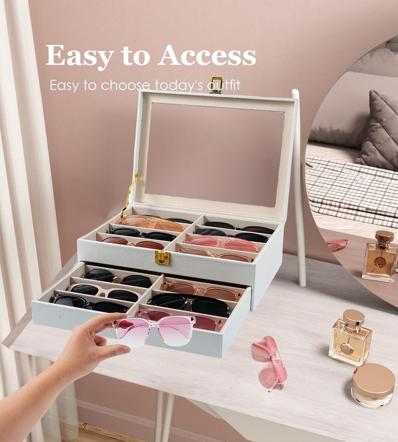 NEWLOOP Store Sunglasses Organizer Multiple Pairs of Glasses Display Case Sunglass Hard Shell Storage Box for Women Men 12/16 Slots - Image 3